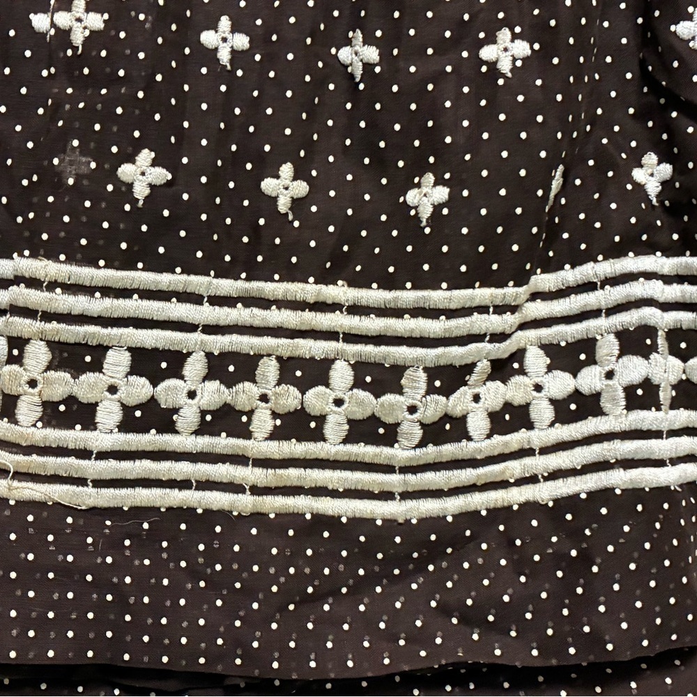 1970s M.G.M. Brown Polka Dot Halter Maxi Dress Prairie Embroidered Hem Sz 10 - Picture 11 of 16